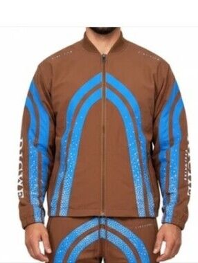 VIE+RICHE Neostone Embellished Streetwear Jacket Mens Choco Brown Sz XL NWT